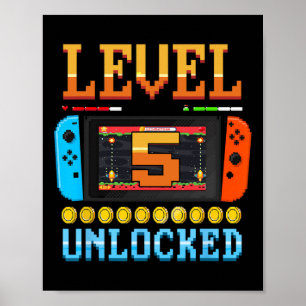 Poster Niveau 5 Débloqué Chemise d'anniversaire 5ème Jeu