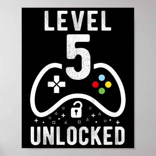 Poster Niveau 5 Jeu vidéo déverrouillé 5e cadeau d'annive (Devant)