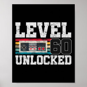 Poster Niveau 60 Débloqué Cadeau 60 Ans Video Gamer 60e