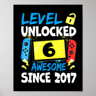 Poster Niveau 6 de garçon d'anniversaire débloqué Incroya