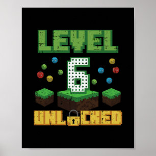 Poster Niveau 6 Débloqué Pixel Gamer 6e Anniversaire Gami