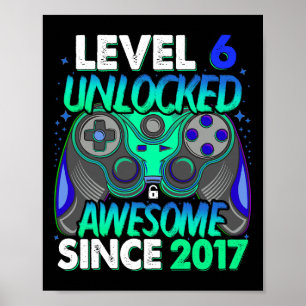 Poster Niveau 6 Jeu vidéo déverrouillé 6 Ans Garçon 6e Bi