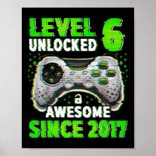 Poster Niveau 6 Jeu vidéo déverrouillé 6 Ans Garçon 6e Bi