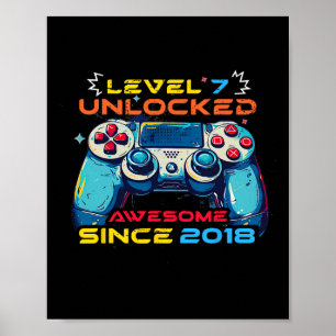 Poster Niveau 7 Débloqué Gamer 7e Anniversaire T-shirt Ga