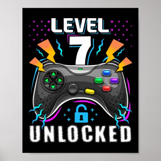 Poster Niveau 7 Débloqué Jeu Vidéo 7ème Anniversaire Game (Devant)