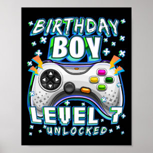 Poster Niveau 7 Débloqué Jeu Vidéo 7ème Anniversaire Garç