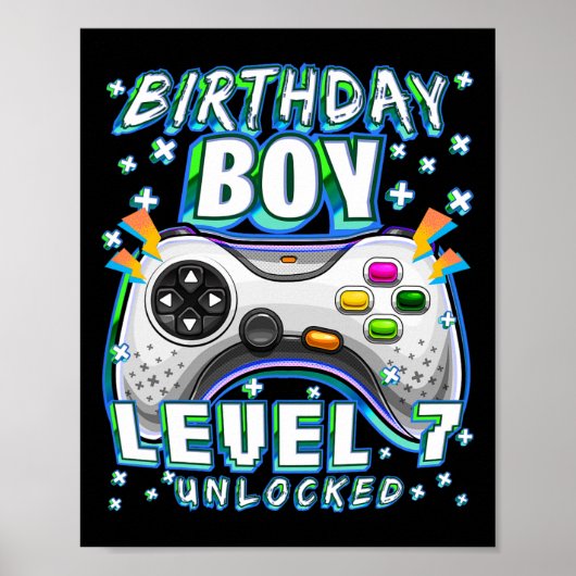 Poster Niveau 7 Débloqué Jeu Vidéo 7ème Anniversaire Garç (Devant)