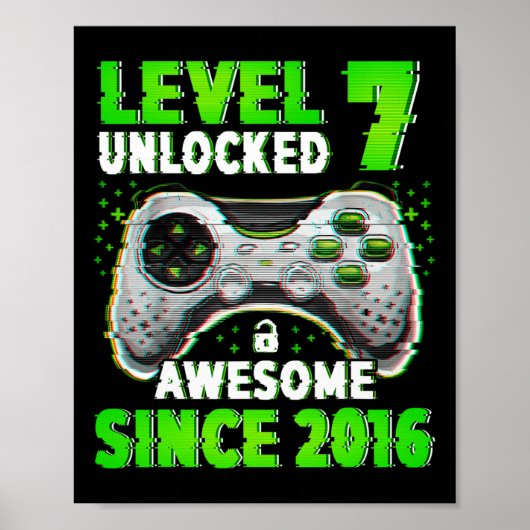 Poster Niveau 7 Débloqué Jeu Vidéo Garçon de 7 Ans 7e Bi (Devant)