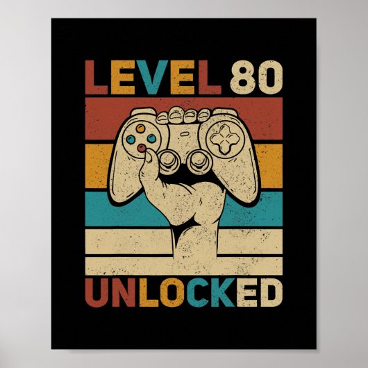 Poster Niveau 80 Déverrouillé 80e anniversaire 80 ans (Devant)