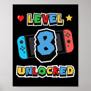 Poster Niveau 8 Débloqué 8e Anniversaire Enfants Jeu Vidé