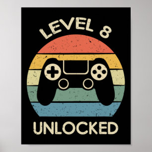 Poster Niveau 8 Débloqué Cadeau d'anniversaire de jeu vid