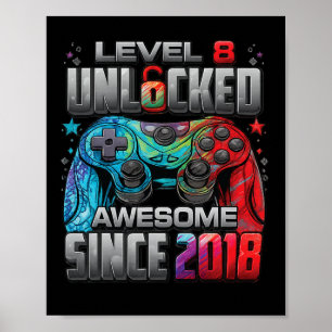 Poster Niveau 8 Débloqué Incroyable Depuis 8 Ans Annivers