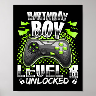 Poster Niveau 8 Débloqué Jeu Vidéo 8ème Anniversaire Game