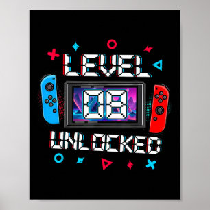 Poster Niveau 8 Débloqué Joueur Cadeau d'anniversaire 8 a