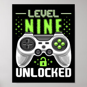Poster Niveau 9 Débloqué Jeu Vidéo 9e Anniversaire Gamer