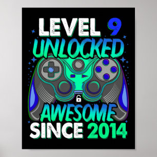 Poster Niveau 9 Débloqué Jeu Vidéo Garçon 9 Ans 9e Bi