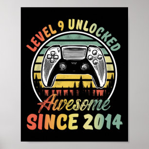 Poster Niveau 9 Débloqué Jeu Vidéo Garçon de 9 Ans 9e Bi