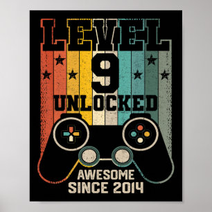 Poster Niveau 9 Déverrouillé Awesome 2014 Jeu vidéo garço