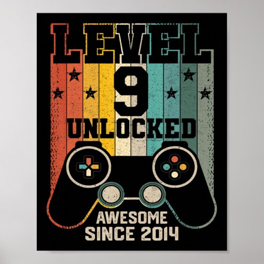 Poster Niveau 9 Déverrouillé Awesome 2014 Jeu vidéo garço (Devant)