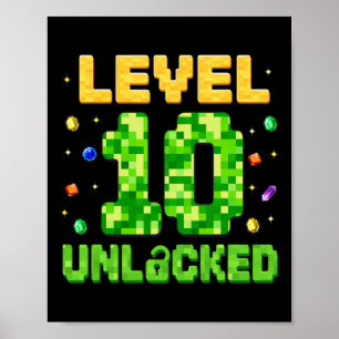 Poster Niveau drôle 10 débloqué 10e anniversaire Gamer Pi
