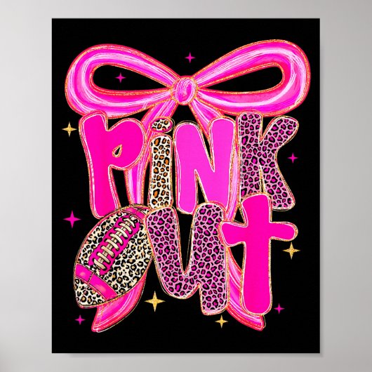 Poster Nk Out Leopard Football Bow Breast Cancer Awarenes (Devant)