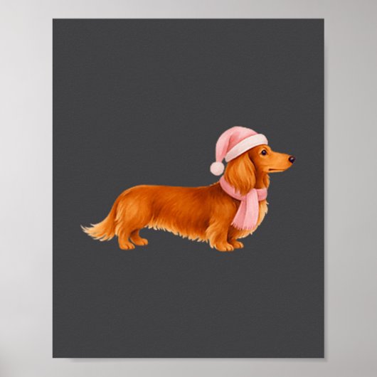 Poster Nk Santa Red Long Haired Dachshund Christmas  (Devant)