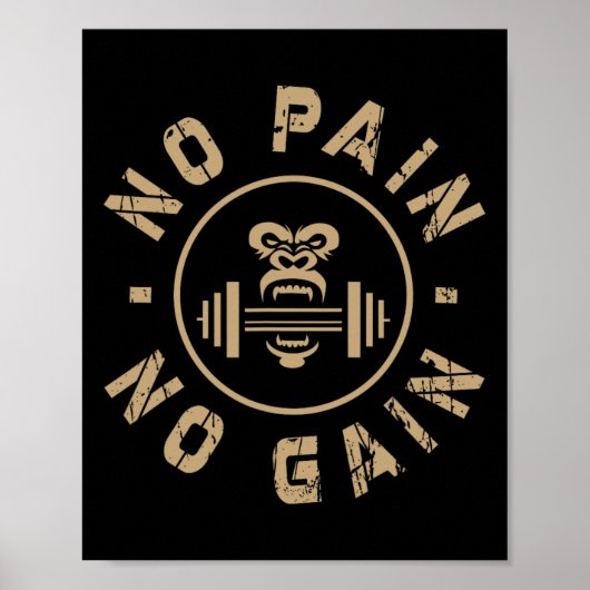 Poster No Pain No Gain Motivational Bodybuilding Gym Work (Devant)