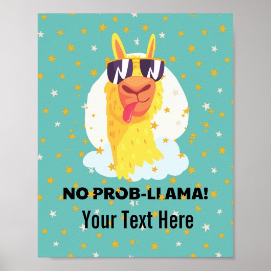 Poster No-Prob-Llama Drôle Mignonne Llama avec étoiles (Devant)