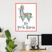 Poster No Prob-llama Fleur Llama Drôle Chambre Enfants (Bureau à domicile)
