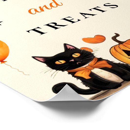 Poster " No Tricks & Traitements " Boo Black Cat Hallowee (Coin)