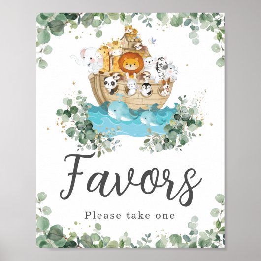 Poster Noah's Ark Green Baby shower d'anniversaire Faveur (Devant)
