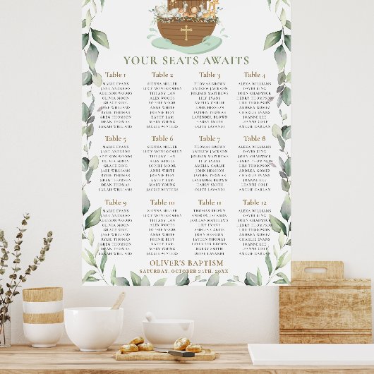 Poster Noah's Ark Greenery Baptism Seating Chart (Cuisine)