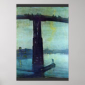 Poster Nocturne En Bleu Et Or : Ancien Pont Battersea Par (Devant)