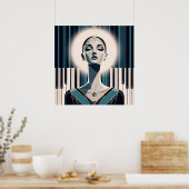 Poster Nocturne in Teal: Art Deco Piano Portrait  (Cuisine)