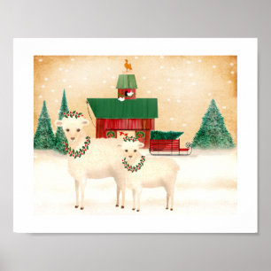 Poster Noël à la ferme des moutons ajoutez votre propre t