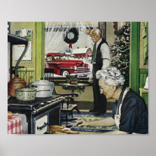 Poster Noël à la maison rétro vintage