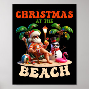 Poster Noël à la plage Xmas en juillet Bonhomme de neige