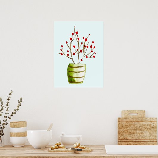 Poster Noël à l'aquarelle de Red Berries (Cuisine)