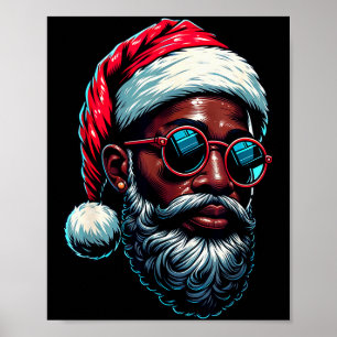 Poster Noël américain africain Pyjama Xmas Afro Père Noël