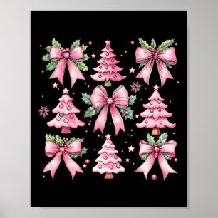 Poster Noël Arbre mignonne Retro Coquette Bow Rose Femmes