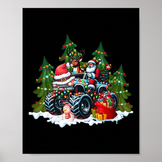 Poster Noël Arbre Mignonne Santa Clause équitation Monste (Devant)