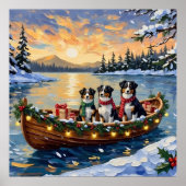Poster Noël Australien Shepherd Bateau Vacances (Devant)