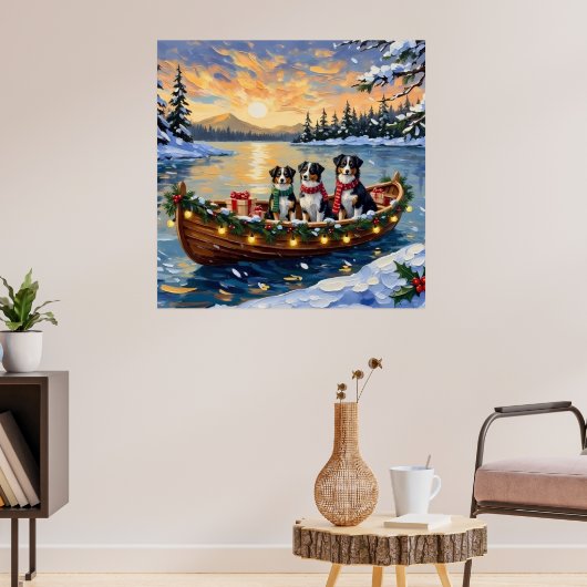 Poster Noël Australien Shepherd Bateau Vacances (Salon 3)