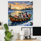 Poster Noël Australien Shepherd Bateau Vacances (Bureau à domicile)