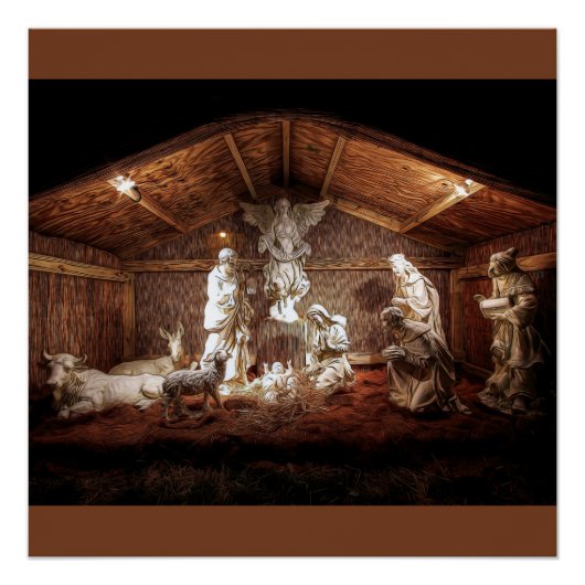 Poster Noël Avent Jésus Nativité Manger Scène (Devant)