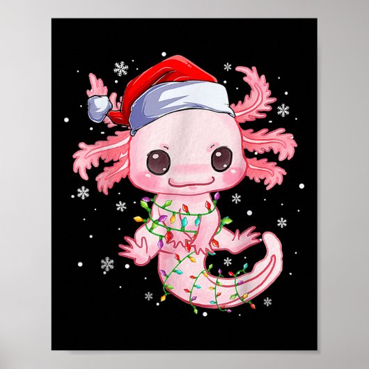 Poster Noël Axolotl Santa Chapeau éclaire Japonais mignon (Devant)
