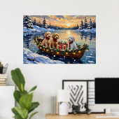 Poster Noël Bateau de Poodle Fêtes (Bureau à domicile)