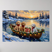 Poster Noël Bateau de Poodle Fêtes (Devant)