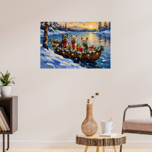 Poster Noël Bateau de Terrier Tibétain Fêtes