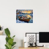 Poster Noël Bateau Vacances Malamute d'Alaska (Bureau à domicile)